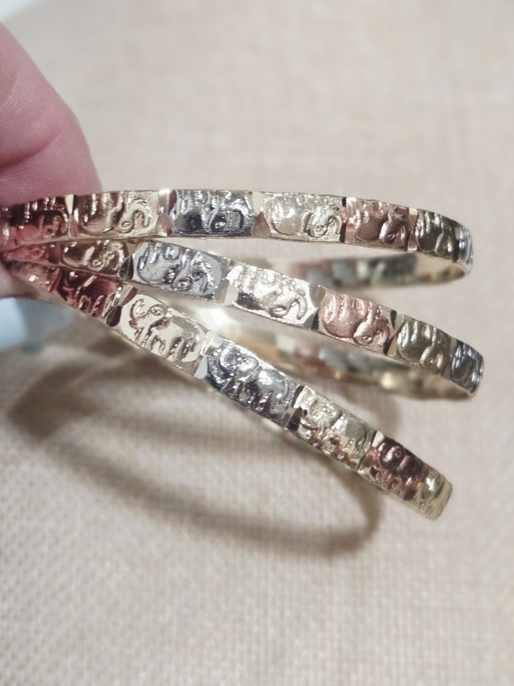Tri-Tone Textured Bangle Bracelet Set - Women Jewelry